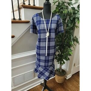 Violet B Women Blue&White Polyester Short Sleeve Scoop Neck Knee Length Dress 2X